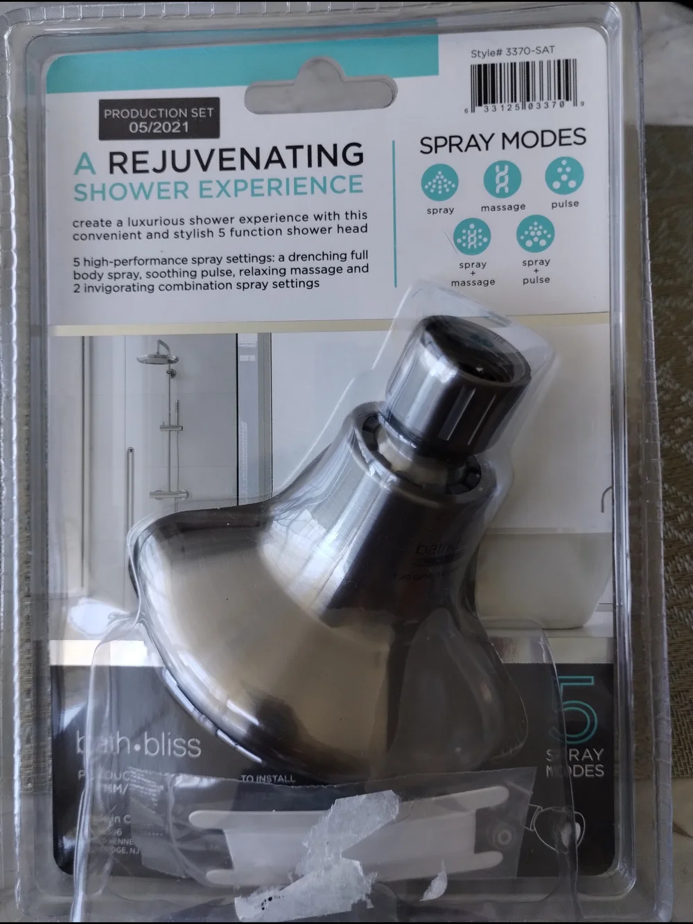 bath bliss Monsoon 5-Function Shower Head - Brushed Silver